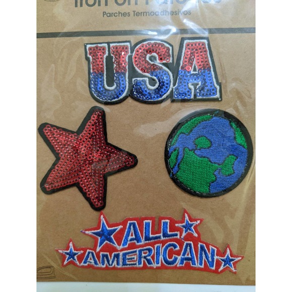 Iron on Patches USA all American star earth DIY Craft sequin - Picture 1 of 3